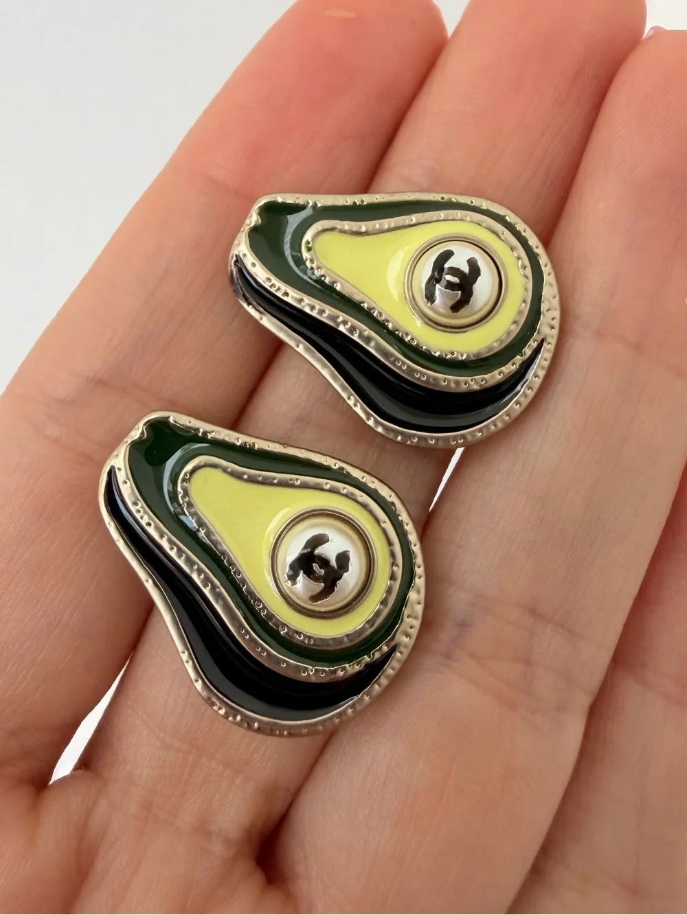 🥑CHANEL Green Enamel Avocado Stud Earrings🥑